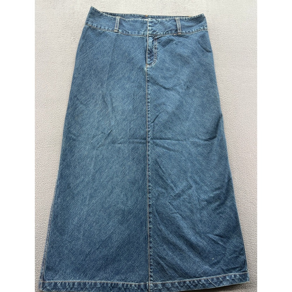 Old Navy Maxi Skirt Sz 12  Blue Jeans Denim Medium Wash Cotton Long A-Line Slit